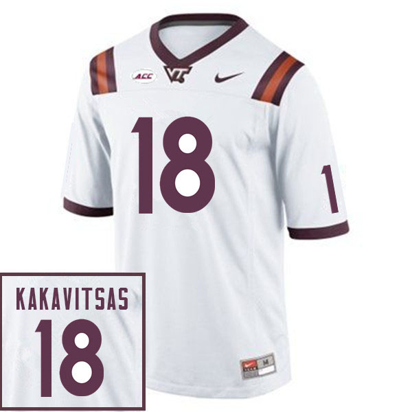 Men #18 William Kakavitsas Virginia Tech Hokies College Football Jerseys Sale-White - Click Image to Close